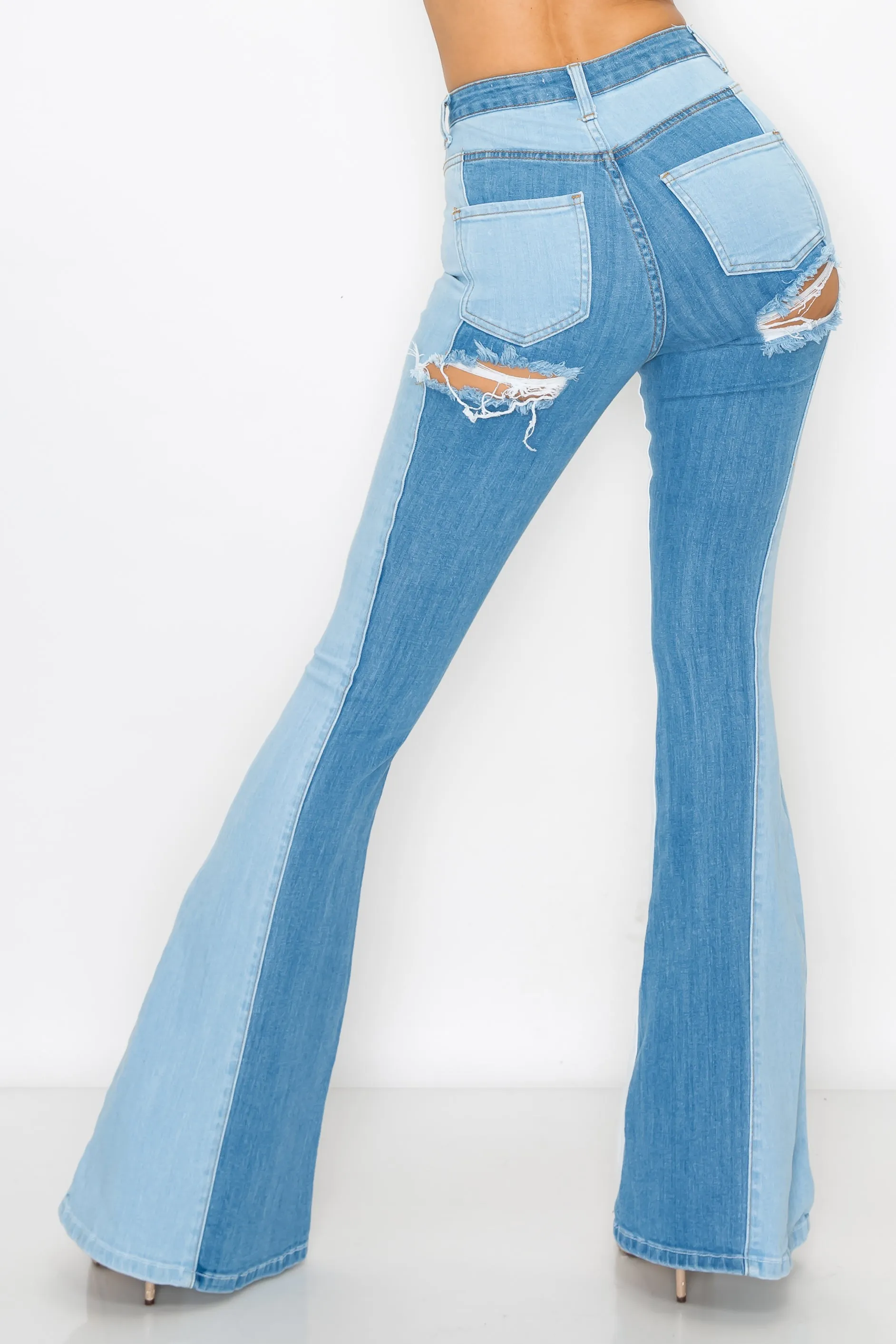 2140 Women's High Waisted Flare bell bottom bootcut Jeans w/ Slice cut