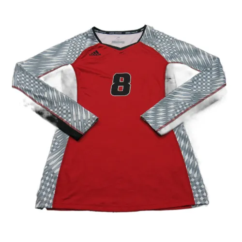 Adidas Women Sports T Shirt Top Long Sleeves Round Neck Cajun Elite #8 Red SZ S