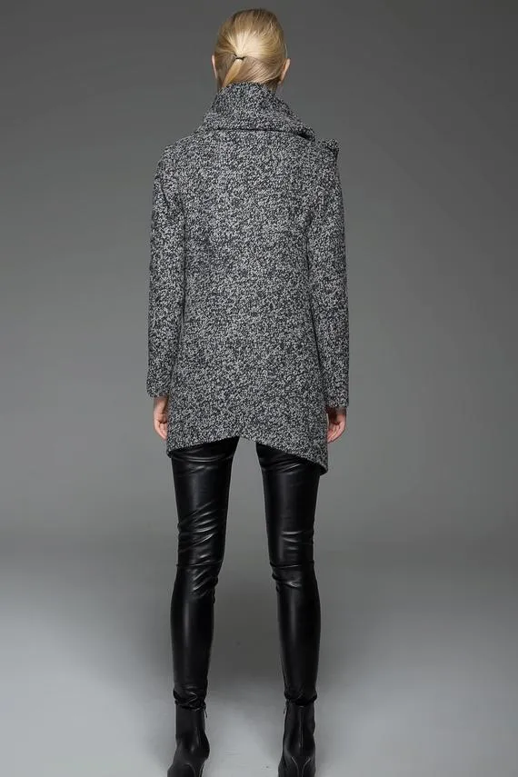 Asymmetrical Zip Wool Blend Coat C745