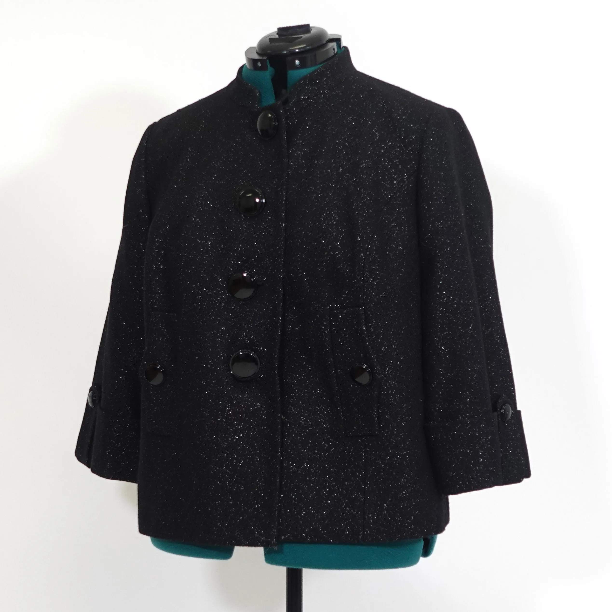 Black High Neck Blazer with Silver Tinsel Thread