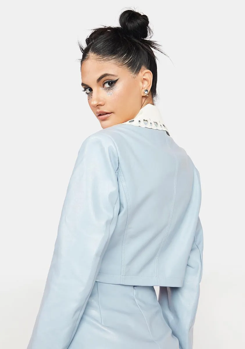 Blue Short Vegan Leather Jacket