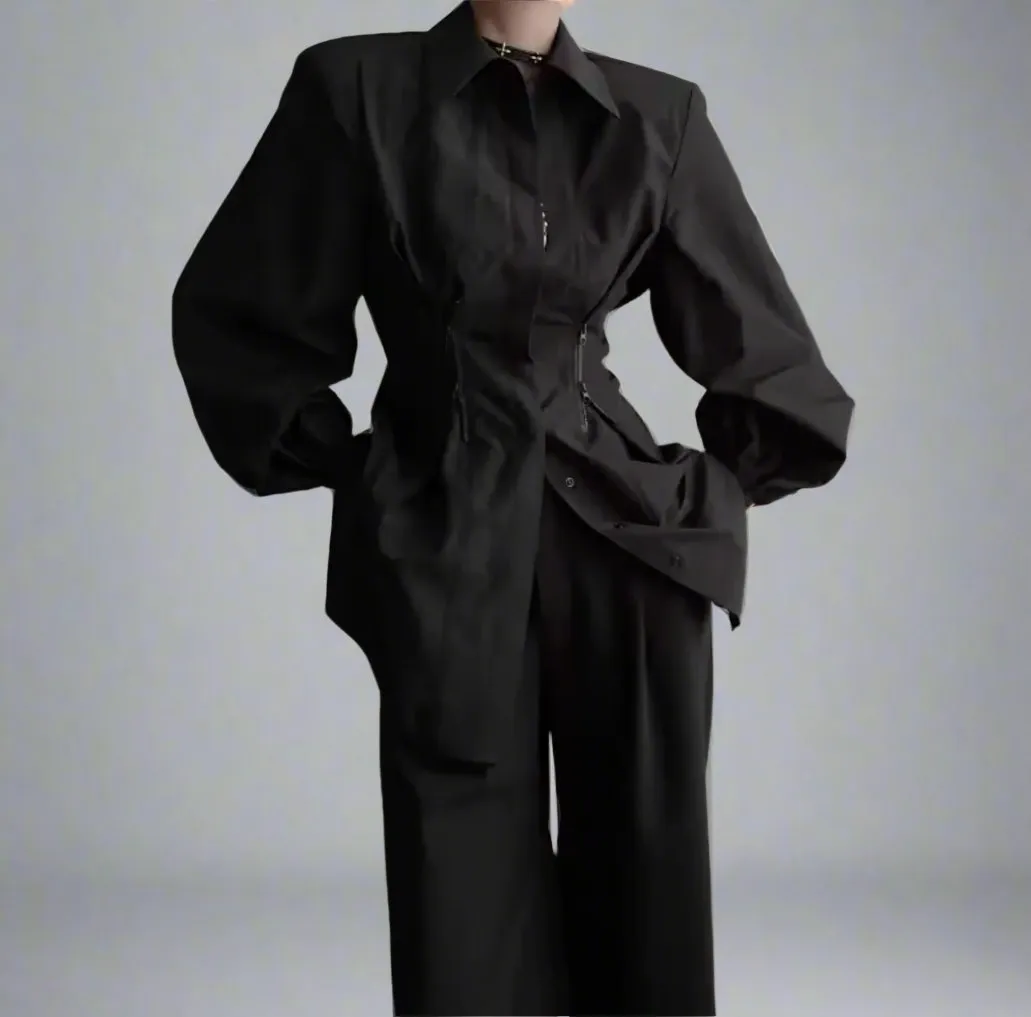 Deeptown Black Long Sleeve Shirt Tunic Blouse