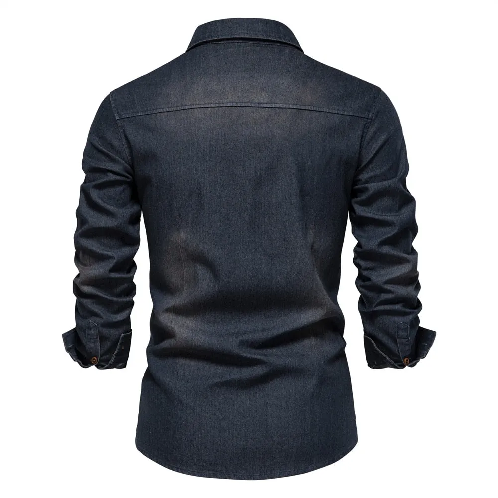 Men Long Sleeve Cowboy Denim Shirt