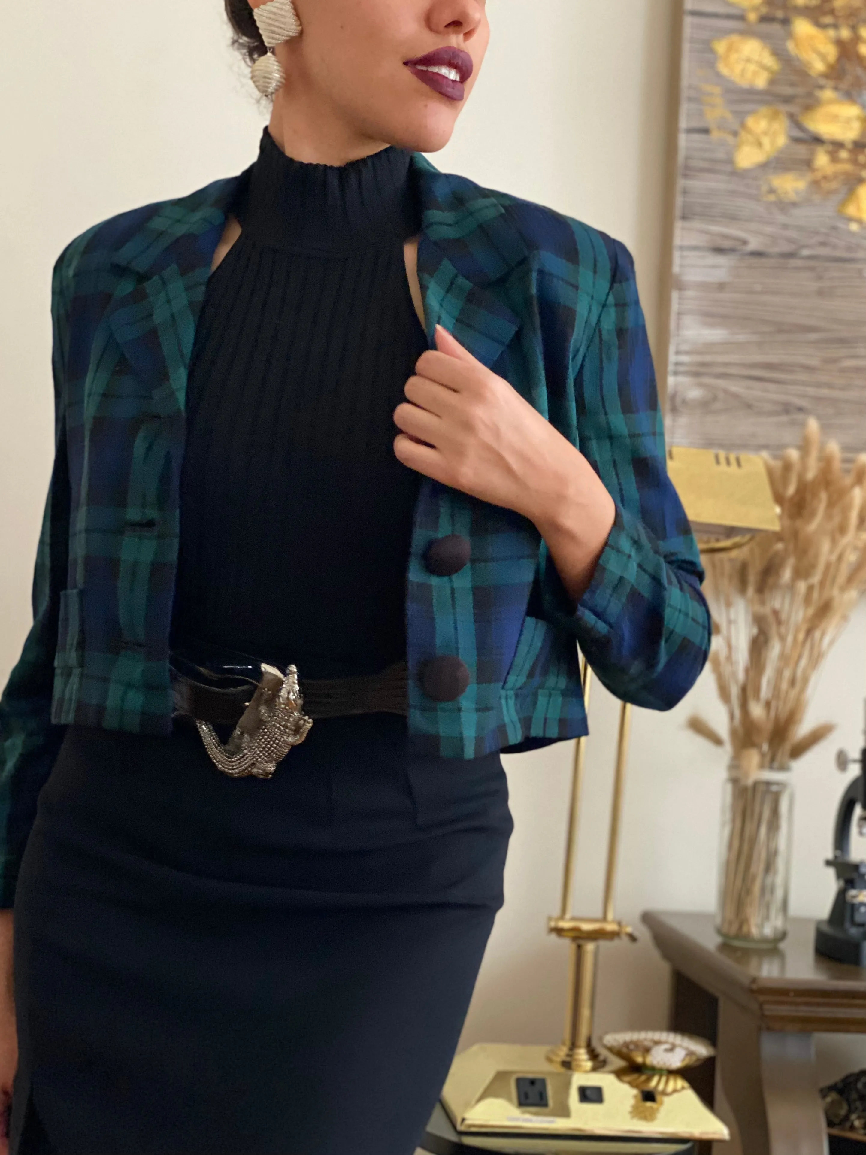 Plaid cropped jacket (S)