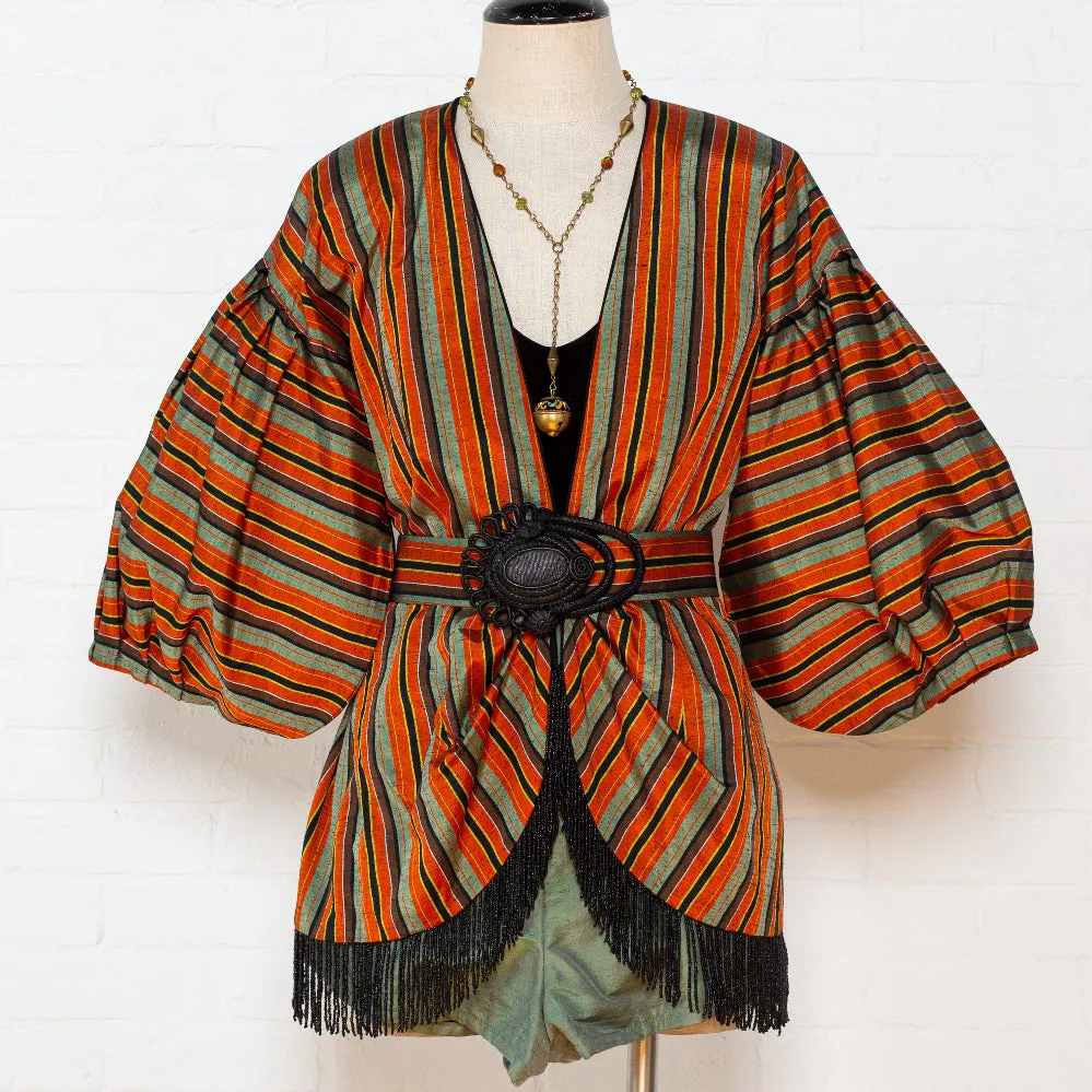 "Autumn Stripe" Reimagined Vintage Kimono - Kimono Zulu Artist Collaboration with Judy Masliyah