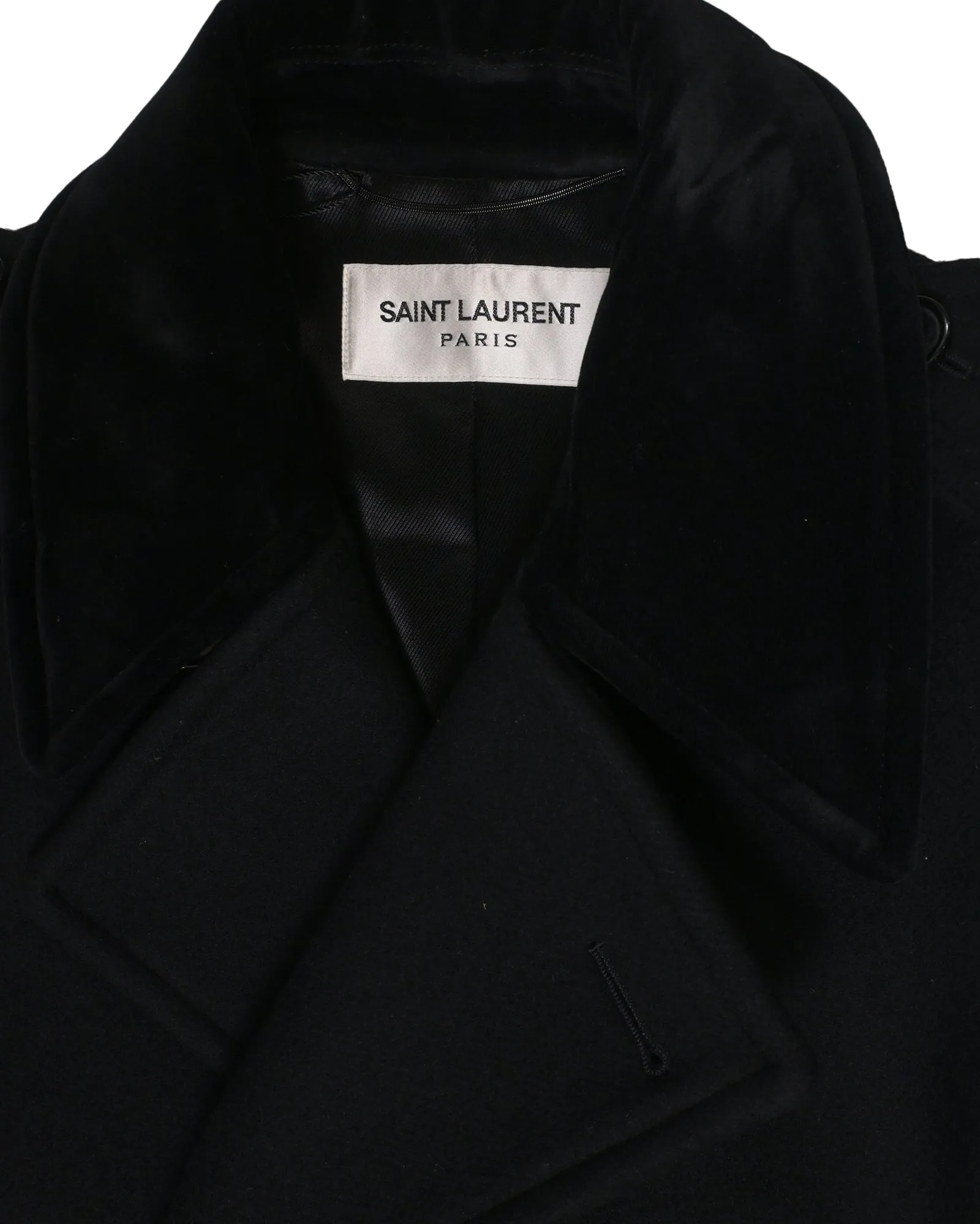 Saint Laurent Double-Breasted Short Coat in Black Wool