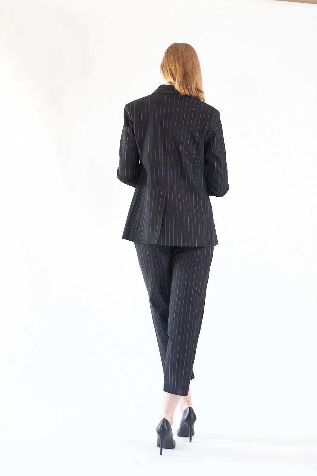 Sophisticated Black Pinstripe Tailored Blazer