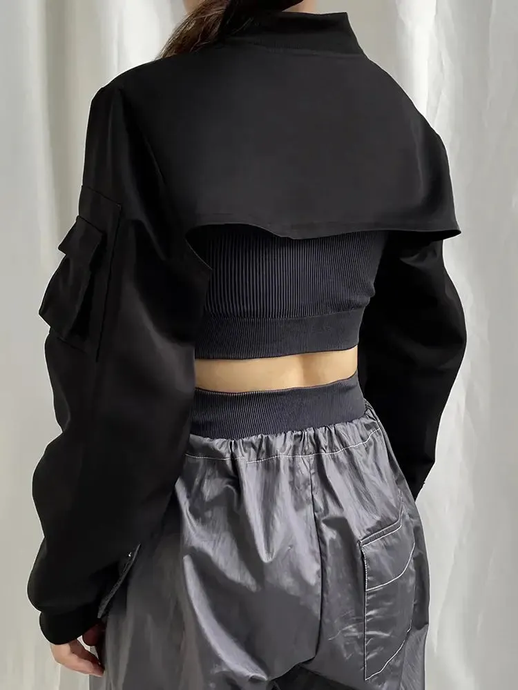 Stand Collar Cropped Jacket | Black Techwear Street Style