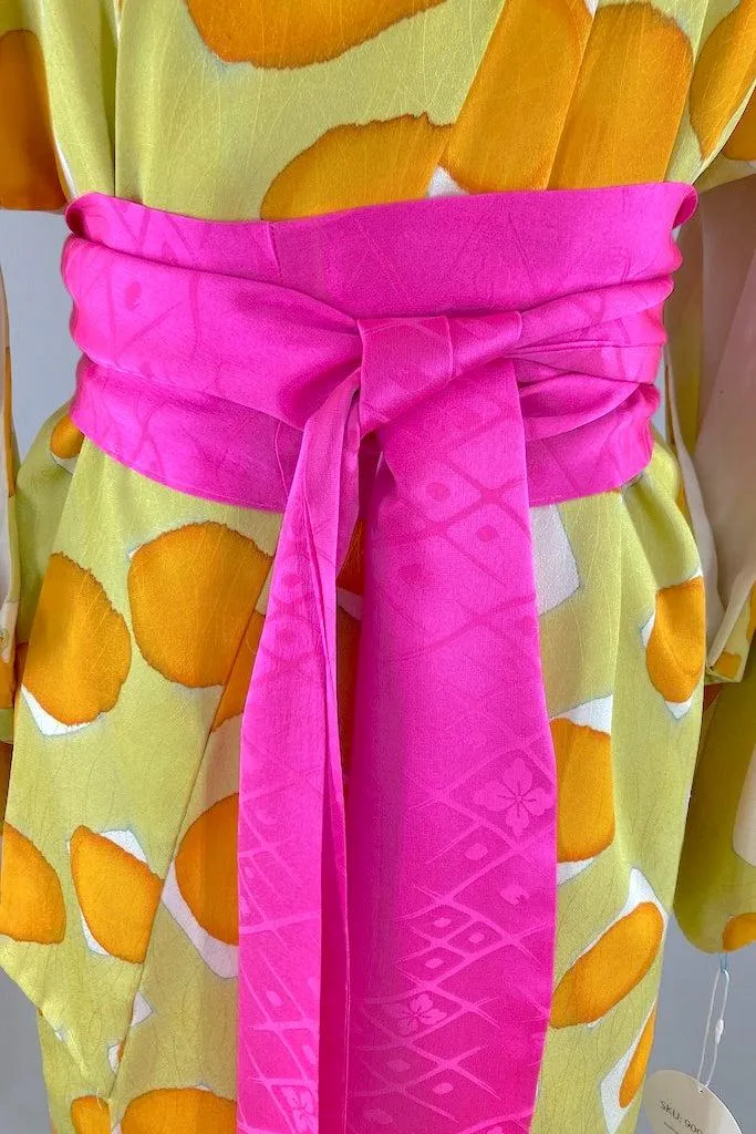Vintage Chartreuse Silk Dot Kimono