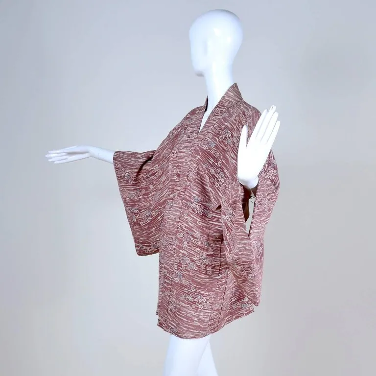 Vintage Japanese Haori Kimono Jacket w/ Hand Dyed Silk & Cherry Blossom Print